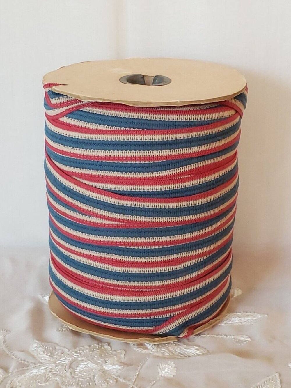Vintage Upholstery Trim Spool Drapery Bulk Lot Red White Blue Stripe 140+yds